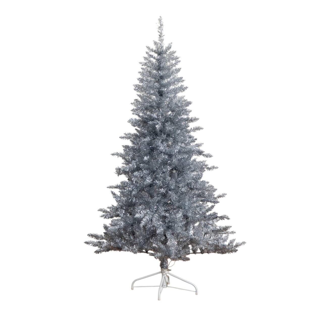 6ft. Pre-Lit Silver Tinsel Artificial Christmas Tree, Cool White Lights